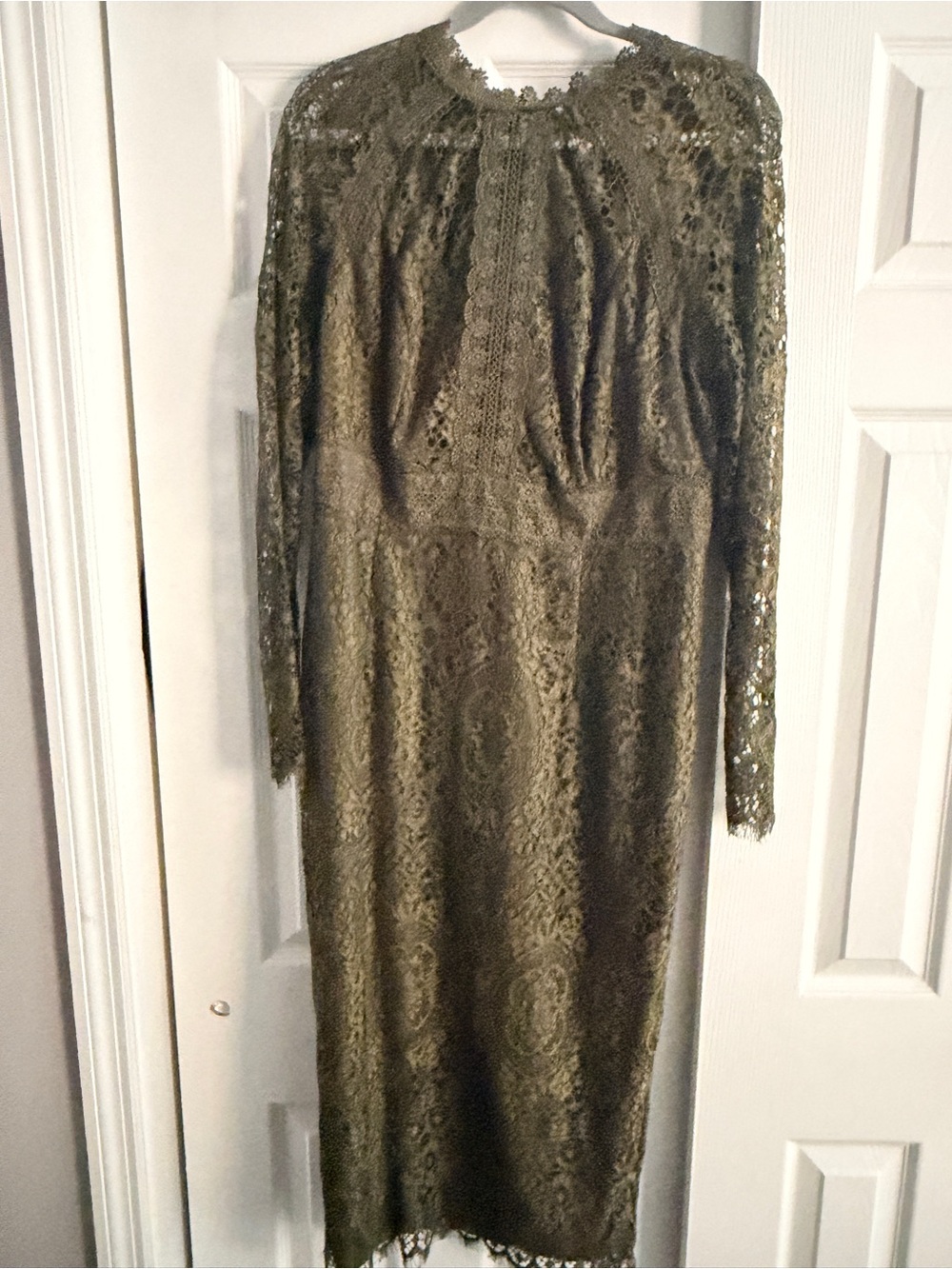 ASOS Olive Green Lace Long Sleeve Midi Dress - Picture 3 of 4